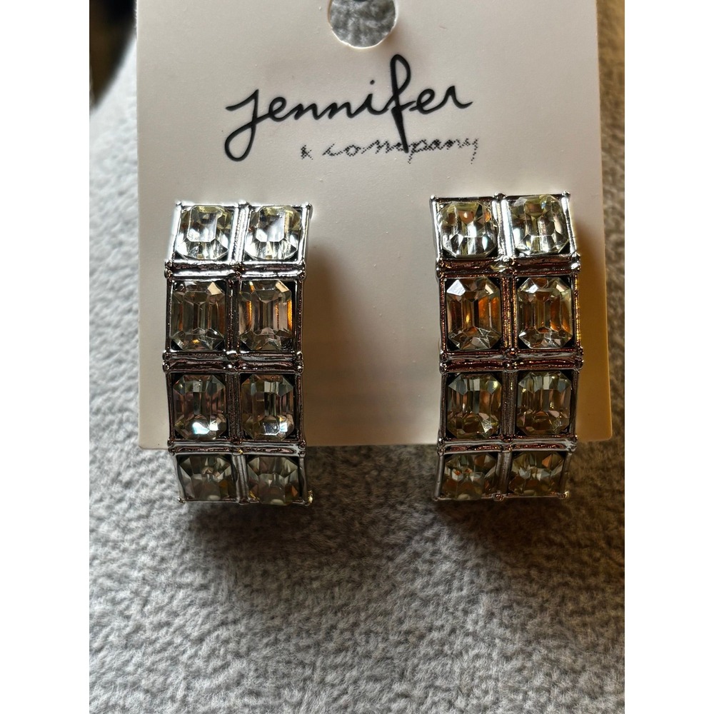 #39.  Jennifer & Company Emerald Cut Clear Rhinestone Wide Hoop Earrings